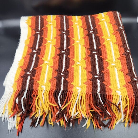 Vtg Handmade Afghan Crochet Retro Sofa Cover Diamond Stitch Stripe Blanket 43x71 - Picture 4 of 14